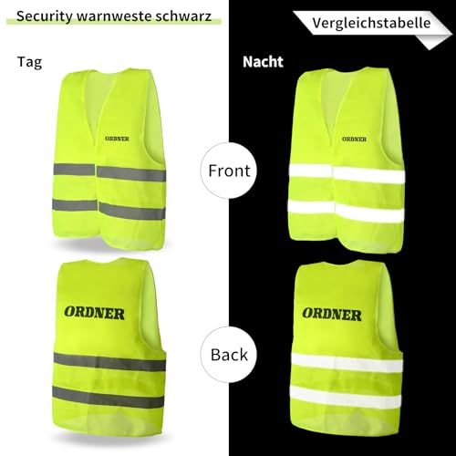 jiawaggag 10 Stück Ordner westen warnweste mit aufdruck ordner warnwesten gelb sicherheitsweste ordner Signalweste Reflektionsstreifen XL Fluoreszierendes Gelb