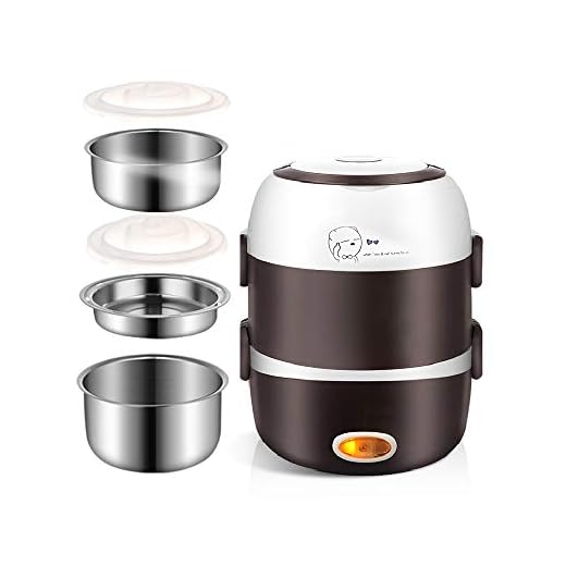 WUPYI Lunch Box,3 Layers 2L Portable Electric Heating Bento Lunch Box Food Storage Warmer Container Rice Cooker,110V 200W,Stainless Steel+PP