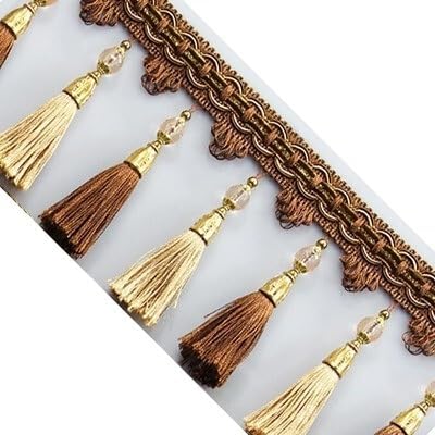 Elegant Beaded Tassel Fringe Trim - 1 Meter Decorative Sewing Ribbon for DIY Crafts, Lampshades, and Tablecloths(Light Brown)