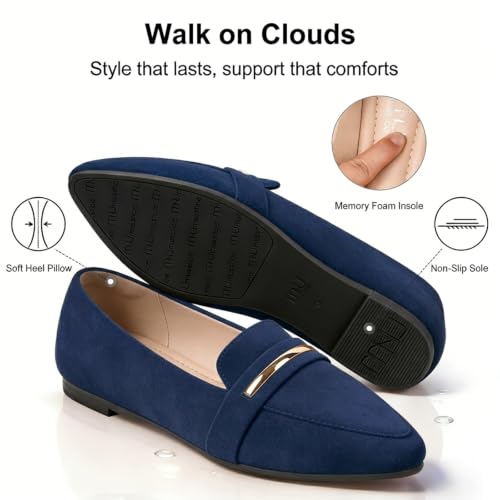 Image of MUSSHOE Loafers for Women Pointed Toe: Dressy Gold Bit Flats, Suede BusinessCasual Slip On Shoes for Office Work,Interview & Teacher