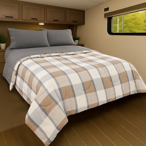 Wander & Rest by Lippert Plaid Narrow King All-in-One RV Bedding Set with Happy Camper Embroidery, Fitted Sheet, Top Sheet, Quilt, Two Pillowcases - 2024121148 by Wander & Rest - Used condition - Image 9