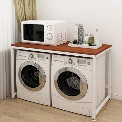Armario de almacenamiento doble para lavadora y secadora, elegante estante de lavandería y organizador de baño, diseño que ahorra espacio, 128 x 60 x 99 cm, soporta 150 kg, acabado marrón duradero
