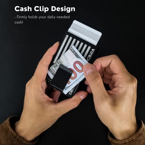 Caxgek Pop Up Card Holder With Money Clip, Slim Minimalist Credit Card Wallet With Rfid Blocking, 6 Cards Capacity, Gift Choice - Usa Flag Engraved, Black #TOP3