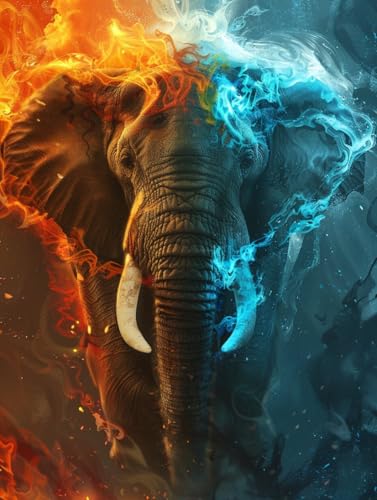 Point de croix kit complet éléphants eau et feu broderie animaux fantastiques