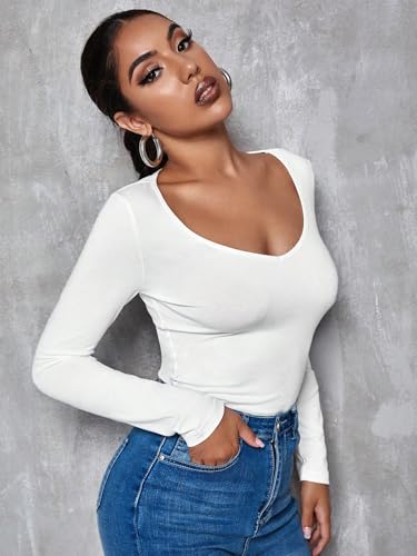 Image of Aahwan Women Cotton Blend Solid V-Neck Full Sleeves Fitted Tee Top