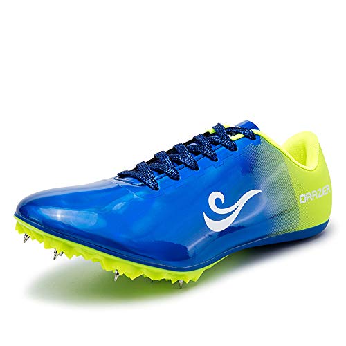 BETOOSEN Men s Women s ORRZER Track and Field Shoes Spikes Running Training Sneakers Lightweight Jumping Athletics Track Shoes for Boys and Girls (9 M US Women 8 M US Men, Blue)