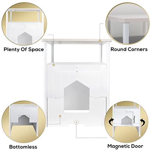 Palram Pets Max Cat Litter Box Nightstand Enclosure, Tall Litter Box Hidden Cabinet, Washroom Cat Box Furniture Cover for Small Medium Cats (White)