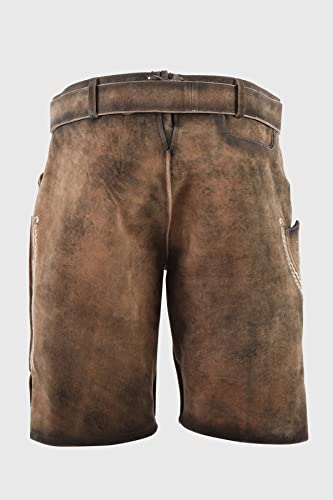 KRÜGER Heren klederdracht leren broek kort, model: Zeus met riem, knielang, art.nr. 096628-0-0007, bruin - Afbeelding 8