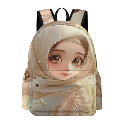 Cartoon Muslim Girl Backpack Travel Laptop Backpack Durable Lightweight Daypack with Spacious Main Compartment And Front Utility Pocket - Premium Backpack