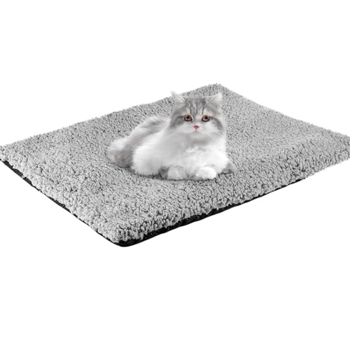 MJFENDAI Thermal Plush Fur Pet Mat, Self Heating Cat Bed for Indoor Cats Kitten Puppy, Cat Heat Pad Cushion Washable for Sofa & Crate & Kennel & Car Seat (40cm X 50cm, Grey)