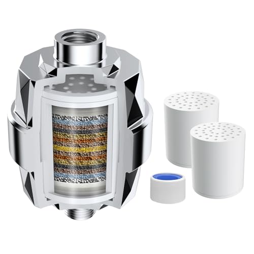 Hibbent Shower Filter for Hard Water, High Output Shower Head Filter to Remove Chlorine and Fluoride, 20 Stage Showerhead Filter, Shower Water Filter with 2 Replaceable Filter Cartridges, Ch