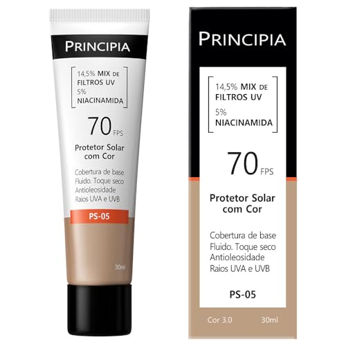Protetor Solar Facial com cor 14,5% Mix de Filtros UV + 5% Niacinamida FPS 70 PS-05 Cor 3.0 com 30ml
