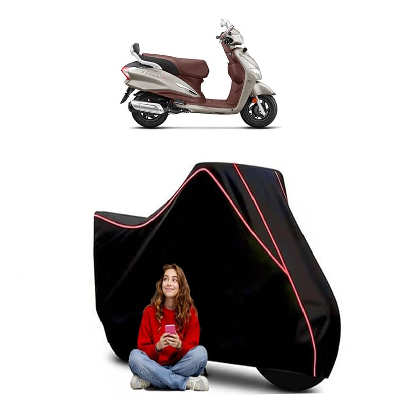 Image of Destini 125 BS6 Scooty Bike Cover Water Resistant Outdoor Use Universal Fit Scooters Motorcycles Heavy Duty UV Protection Dust Rain Scratch Resistant Elastic Bottom Black Blue Piping