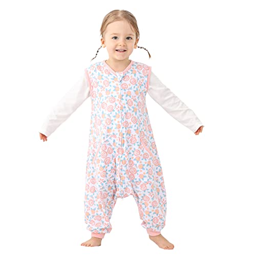 Image of WONDAY Toddler Sleep Sack with Legs,Toddler Sleep Sacks,0.5T Cotton Sleeveless Baby Sleep Bag Wearable Blanket with Feet (Rose,2T-3T)