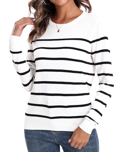 Image of QUALFORT Women's 100% Cotton Sweater, Basic Lightweight Long Sleeve Pullover