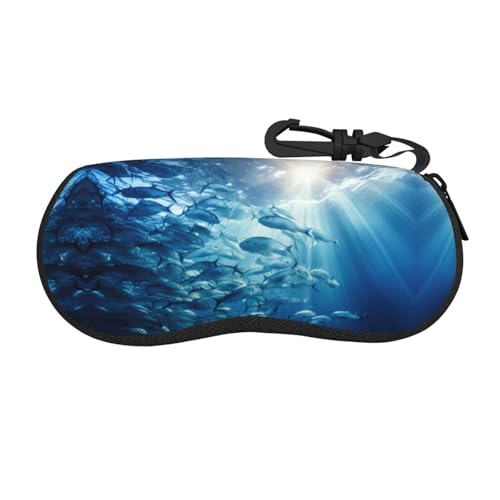 Funda para gafas de sol con estampado de jardín, funda de neopreno suave con cremallera para mujeres, niñas y hombres, Blue Ocean Underwater Fish3, One Size