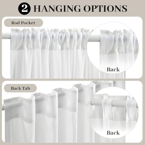 LumiLoom Semi Sheer Curtains 108 Inch Long - 100 Inch Wide White Chiffon Privacy Protection Light Filtering for Bedroom Living Room, Rod Pocket & Back Tab, 2 Panels Set, 100x108 Inches by LumiLoom - Image 5