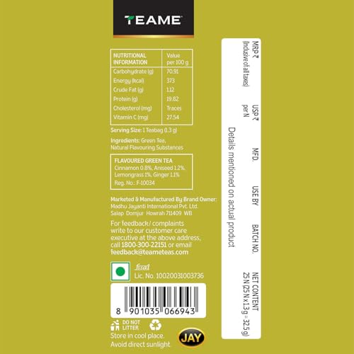 Image of TE-A-ME Lemongrass Ginger I 25 Tea Bags I Tasty Green Tea I Reduce Bally Fat