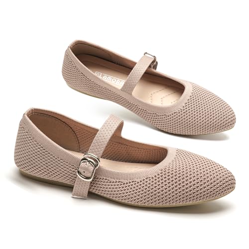 GLAMORA Bailarinas Mujer Merceditas Punto Correa Hebilla Cierre Rápido Zapatos Planos Cómodos Plantilla Acolchada Tejido Transpirable Verano Ligero Diario Ajustable moc 39