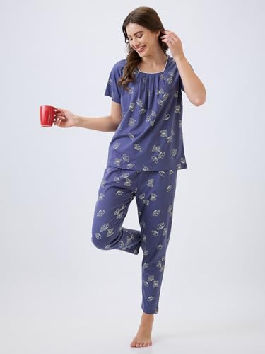 Image of AV2 Women's Cotton Printed Short Sleeve Night Suit Set | Pajama Set | Casual Night Dress for Women | Airport Look Coord Set -2128