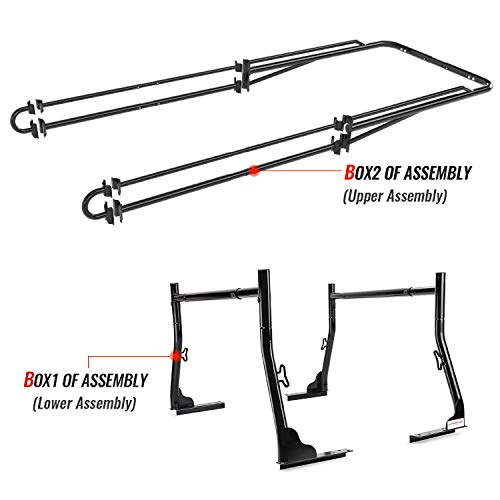 AA-Racks Model X31 Truck Bed Ladder Racks for Pickups with 55'' Side Bar Over Cab Ext. Lumber Utility Pipe Racks - Matte Black