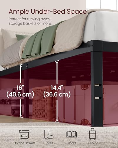 Image of VASAGLE Queen Metal Bed Frame 16 Inches Tall, 1100 lb Weight Capacity, No Box Spring Needed, with Under-Bed Storage, Easy Setup, Heavy-Duty Platform Bed, Mattress Retainers, Matte Black URMB661BD02S