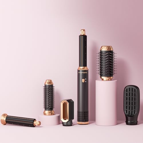 Image of Atopskins 6-in-1 Blow Dryer Brush, Hot Air Styler with Auto-Wrap Curlers