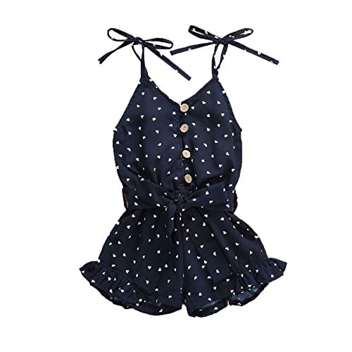Toddler Kid Baby Girl Strap Sleeveless Romper Halter Heart Jumpsuit Bodysuit Shorts Overalls Summer Outfits Set (Navy Blue, 3-4T)