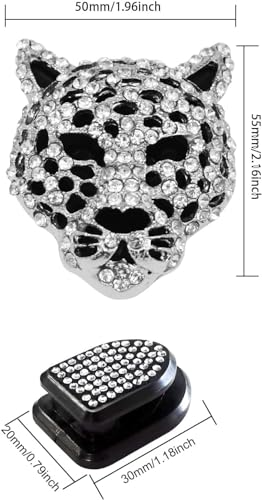 Image of 2Pcs Silver Bling Leopard Air Vent Clips, Crystal Leopard Car Air Fresheners and Diffusers, Rhinestone Car Decoration and Interior Accessories