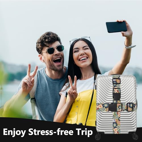 2 Pack Luggage Straps for Suitcases Adjustable Luggage Belt TSA Approved, Bright Colors Travel Packing Straps with Quick Release Buckle Unique Nylon for Sleeping Bag Car Seat, Flower Mix4