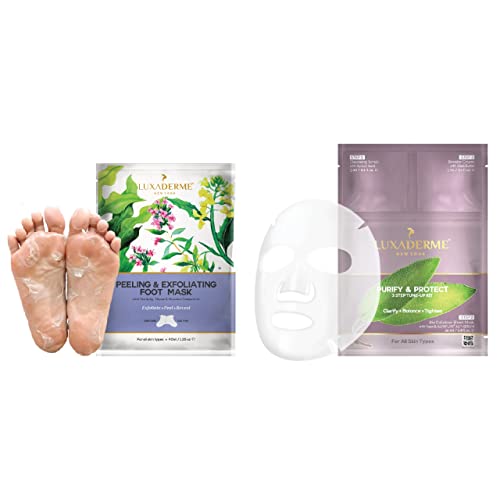 LuxaDerme Peeling and Exfoliating Foot Mask + Purify & Protect 3 Step Tune-Up Kit