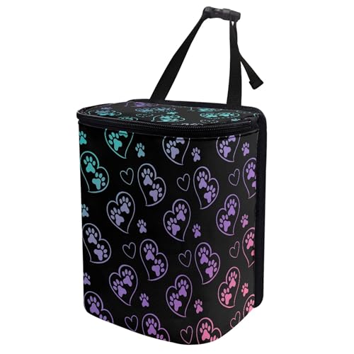 Image of Yewattles Car Trash Can with Colorful Dog Paw Heart Car Waste Basket with Lid for Disposable Garbage Bag Multipurpose Collapsible Car Organizer Container