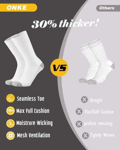 Image of ONKE Seamless Athletic Work Socks for Men Heavy Duty Boot Max Cushion Crew