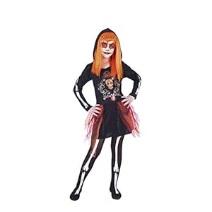 Rubies Disfraz Muertita Dia de los Muertos para niña, Vestido impreso con capucha y medias, Oficial Halloween, Carnaval y cumpleaños