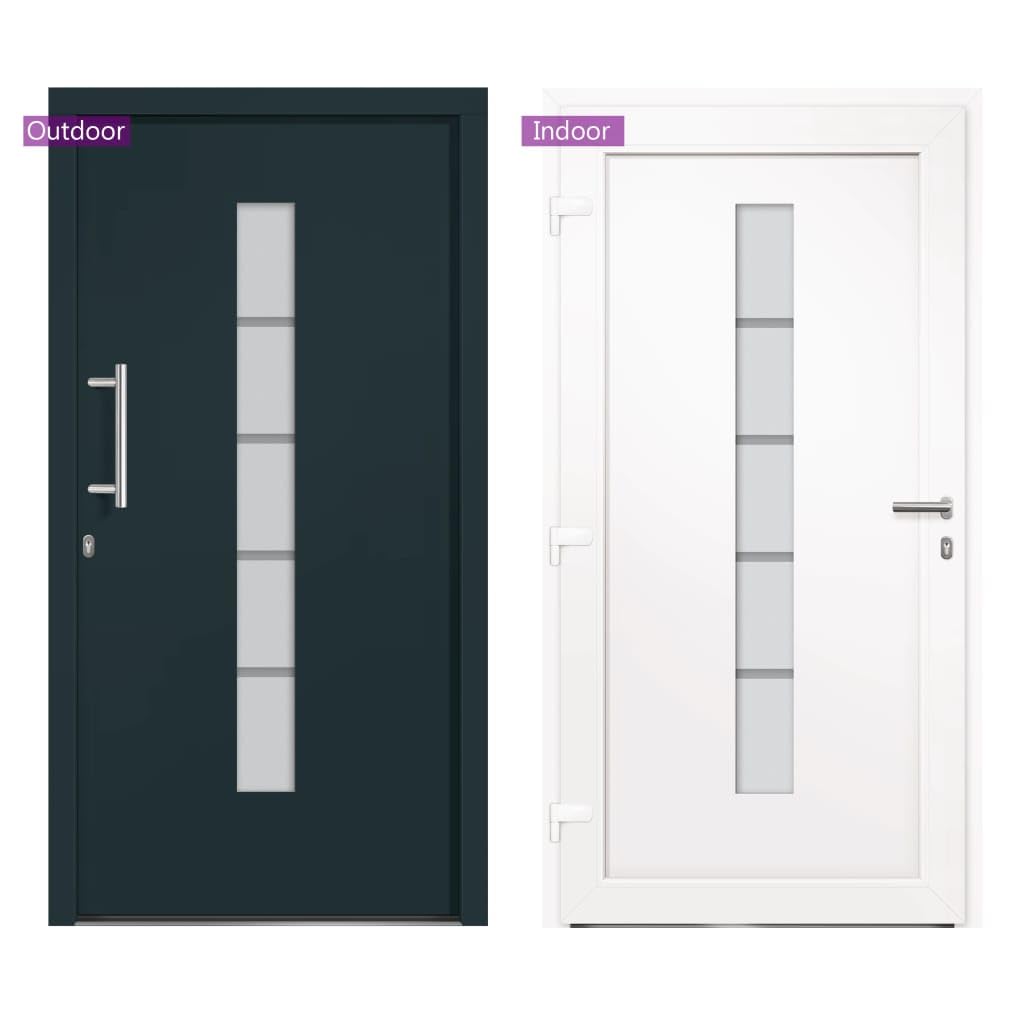 Drzwi wejściowe z aluminium i PCW antracytowe 100 x 210 cm z 5-krotnym zamkiem bezpieczeństwa, izolacja cieplna, izolacja akustyczna, próg aluminiowy, potrójne oszklenie, zestaw montażowy