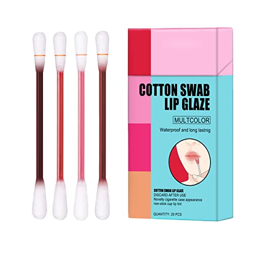 20 Pcs/Set Tattoo Lipstick Cotton Swab Lipstick, Lip Tattoo Lip Stain Lipstick Cotton Swab, Waterproof Long-Lasting Non-Stick Lipstick Cotton Swab Lip Tint, Easy to Carry(Multicolor)
