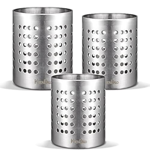 KSENDALO Metal Utensil Holder Set, Small SUS304 Steel Utensil Holder Flatware Silverware Spatulas Utensils Drying Rack for Kitchen Countertop, Kitchen Home Office Organizers ,Silver (3 Pack)