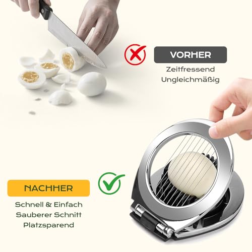 BIBURY Eierschneider aus Edelstahl, Eischneidewerkzeug, 2 in 1 Eierschneider Metall aus 304 Edelstahl, Professional Egg Slicer Schneider für Eier, Pilze, Erdbeeren, weiches Obst(spülmaschinenfest) 4