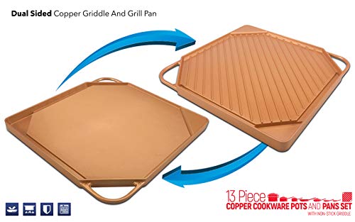 Luxury Copper Cookware Pots and Pans Set with Non-Stick Griddle (13-Piece) 3 Gallery Image