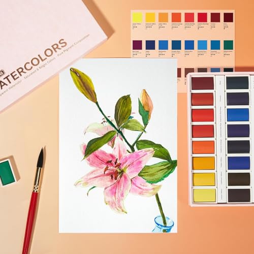 Image of Arrtx 24 Colors Watercolor Paint Set with Rich Pigments - Intense Color Payoff & Excellent Mixing - Ideal for Artists Beginner