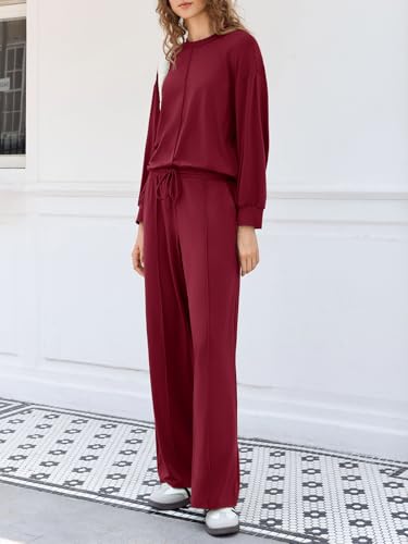 Yousify Women's 2 Piece Lounge Sets Casual Long Sleeve Tops Wide Leg Pants Loose Tracksuit Fall Travel Outfits3