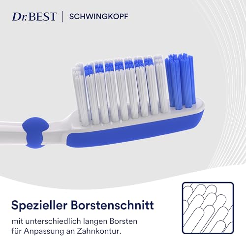 Dr.BEST Schwingkopf Zahnbürste, Weich (1 Stück), mit flexiblem Kugelgelenk für optimale Zahnreihenanpassung und einem speziellen Borstenschnitt, der sich der Zahnkontur anpasst. – Bild 6