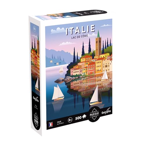Calypto 3907306 Italien, 500 Teile Puzzle mit Soft-Touch, farbenfrohes Puzzlemotiv mit samtiger Oberfläche inkl. Puzzleposter, für Erwachsene und Kinder ab 8 Jahren, Comer See