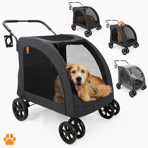 MY DUQUE – Chester Hundebuggy – Haustierwagen für große Hunde, Katzenbuggy, geräumiger und komfortabler Trolley, faltbar, inkl. Regenschutz und Flaschenhalter, max. Belastung 50 kg