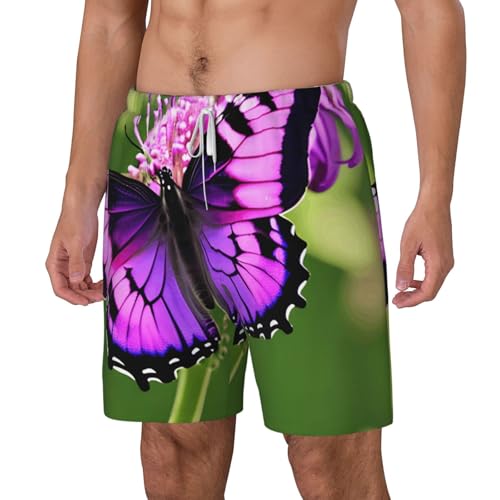 Purple Butterfly Men's Soft Double Swim Shorts, Lounge Swiming Shorts Pants Breathable Summer2