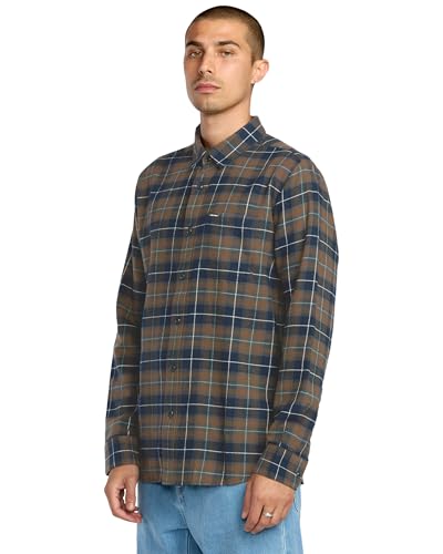 Image of Volcom Men's Caden Plaid Long Sleeve Flannel Shirt - Button-Front, Soft Brushed Cotton