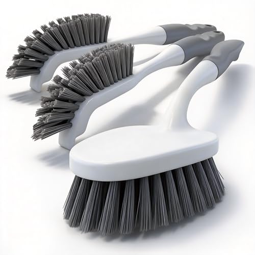 SLinBeiBy 3 Pack Hard Bristle Scrub Brush Set Heavy Duty Cleaning Brushes with Ergonomic Handle Specifically Designed for Bathroom Shower Bathtub Tub Carpet Floor Grout Tile