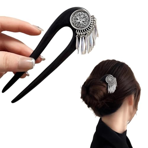 Image of Melodio New Wooden Hairpin - Yinchuan Snowfall-Inspired Traditional Wood Hair Stick with Tassel, Elegant Updo Hair Accessories for Women, Festival & Wedding Hair Decor