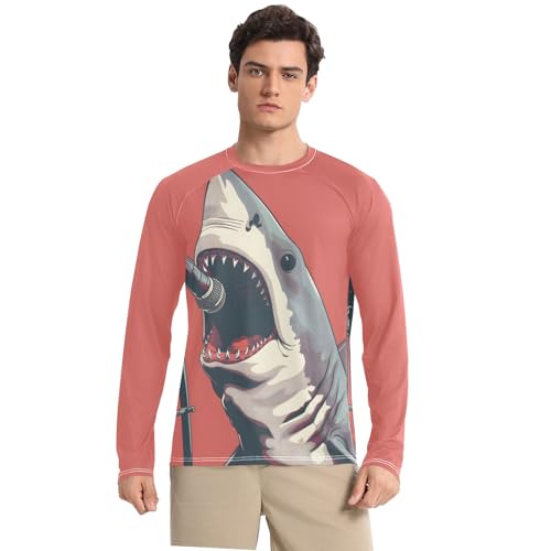 Bolaz Mens UV Protection Shirts Rash Guard Long Sleeve UPF 50+ Shark Singing Quick Dry S