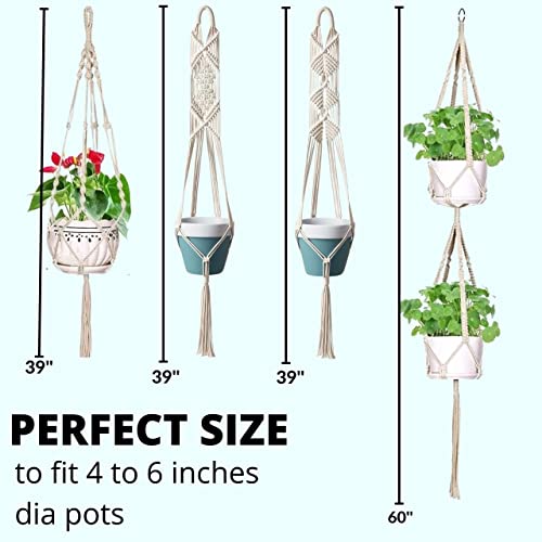 Image of ecofynd Cotton 4 Set Plant Hanger [Without Pot] | Rope Flower Pot Holder for Indoor Outdoor Balcony Garden Wall (COM04 /Pack of 4)